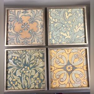 Ballard Designs Patchwork Prints Medallion Wall Plaques Set Of 4 Muted Colors